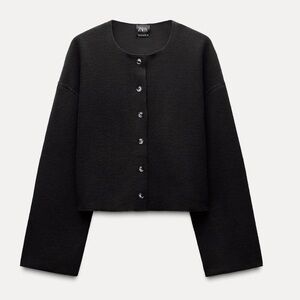 Zara Black Soft Feel Ribbed Cardigan
